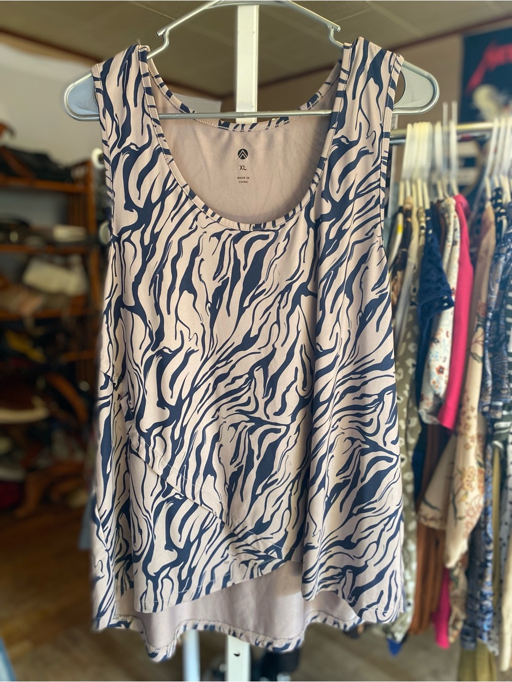 XL Neutral Zebra-Print Layered Tank Top